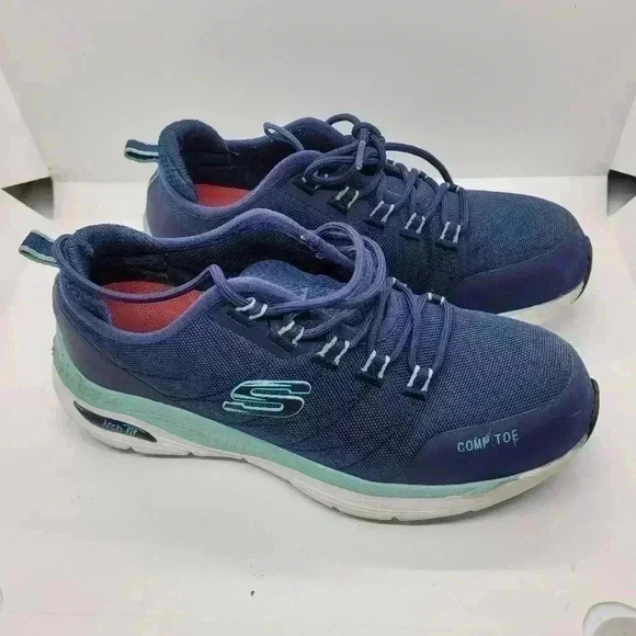 Skechers Comp Toe Arch Fit Slip Resistant Shoes Blue Sz 6.5 - Picture 1 of 9